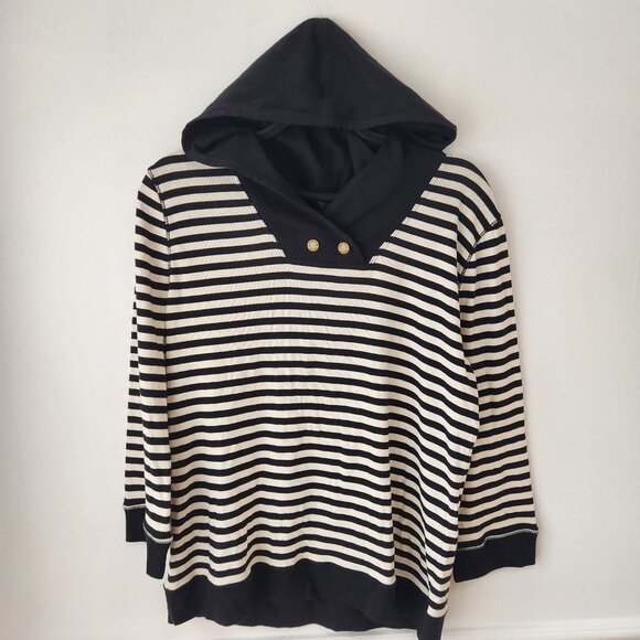 Lauren Ralph Lauren LRL Nautical Striped Hooded Long Sleeve Pullover Sweatshirt - Picture 1 of 6